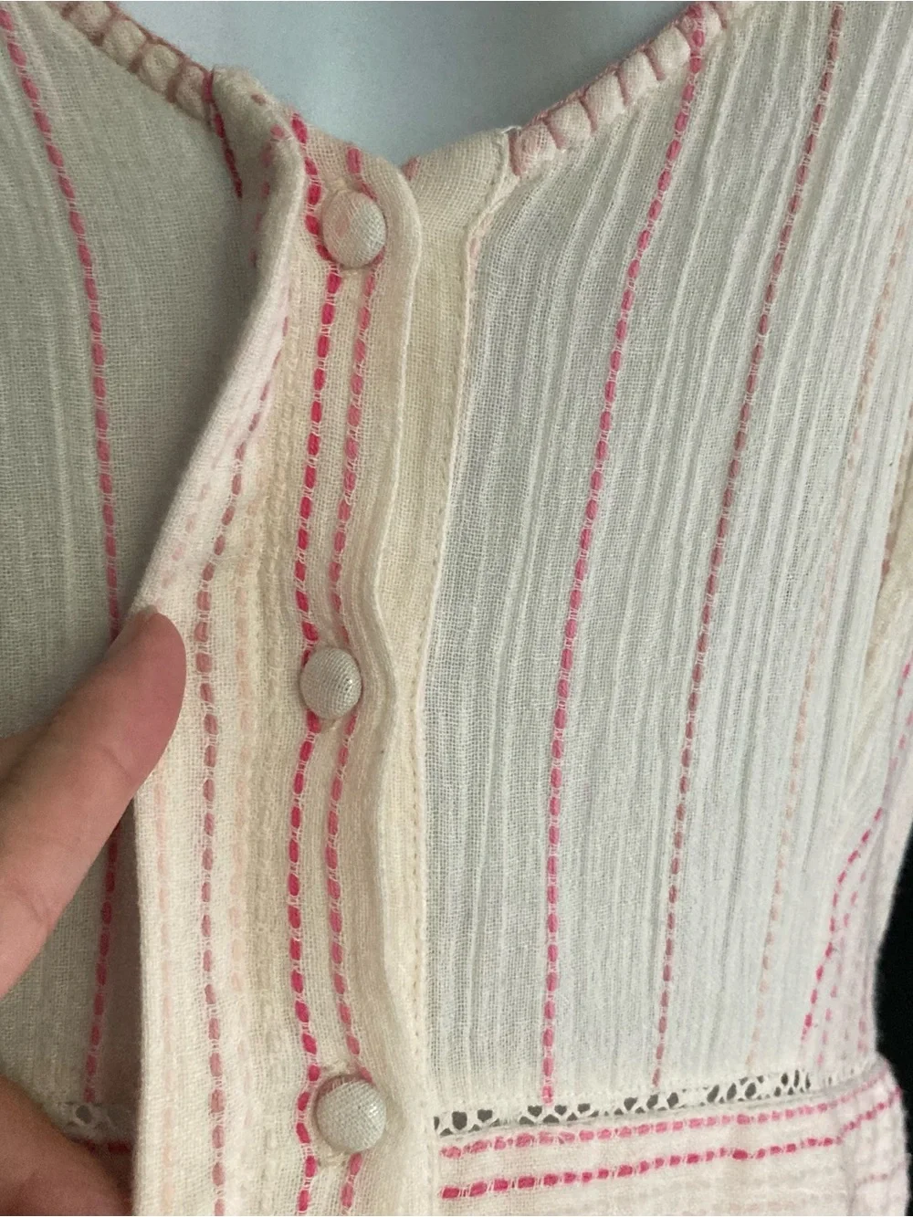 LoveShackFancy Cream & Pink Embroidered Striped Ruffle One Piece Romper NWT Sz 4
